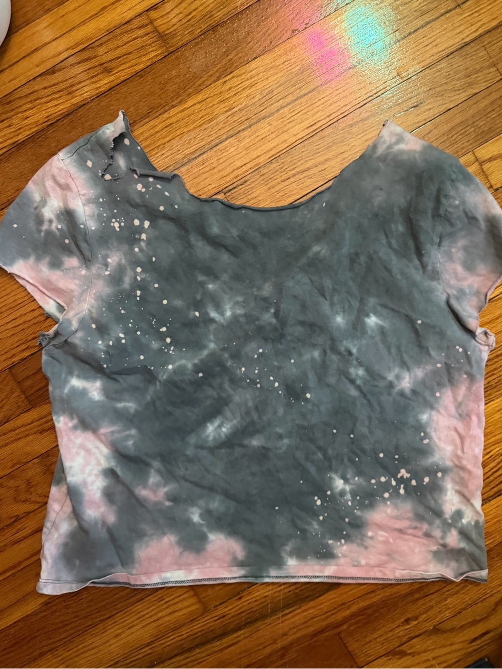 Tie-Dye Pink and Gray Crop Tee - Casual Women's Top